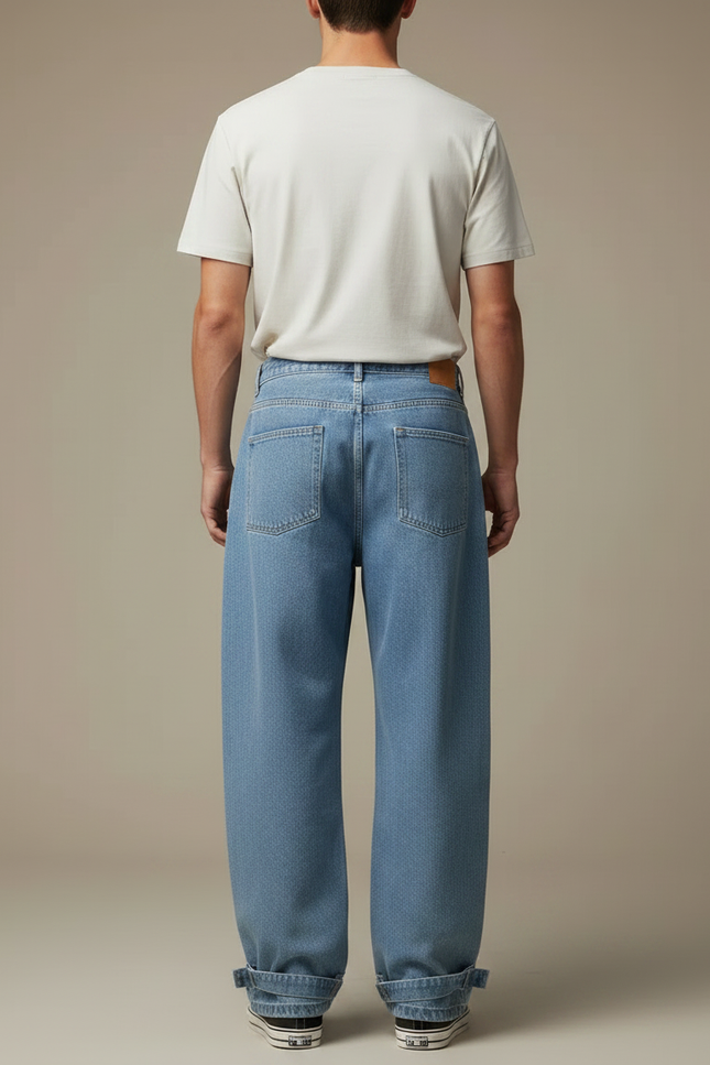 Pantalon Parachute Cargo Denim Ample Streetwear Homme - Bleu Jean - vue 2