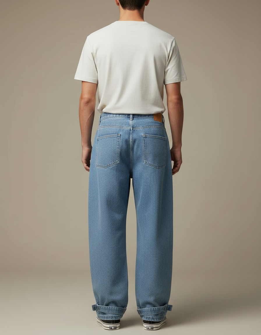Pantalon Parachute Cargo Denim Ample Streetwear Homme - Bleu Jean - vue 2