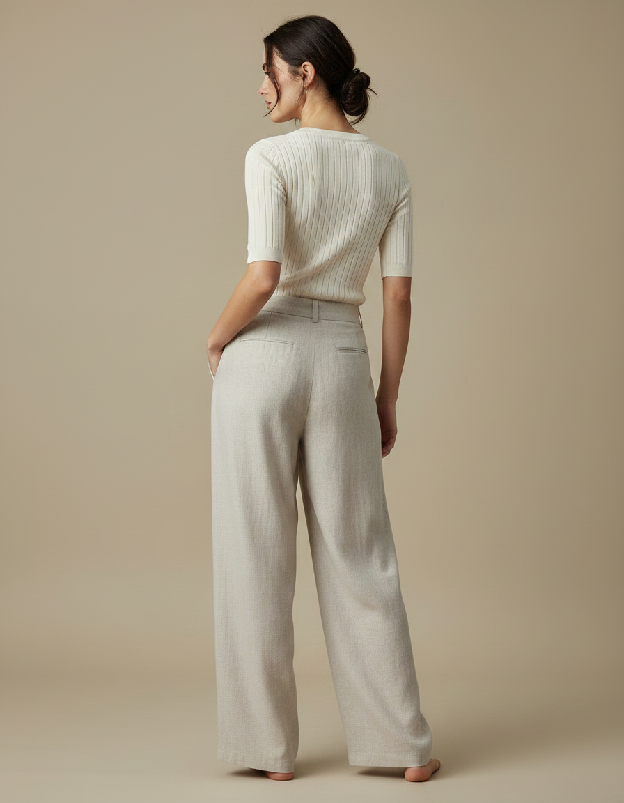 Pantalon Parachute Lin Ample Plissé Clair Élégant - Beige - vue 2