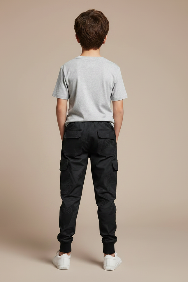Pantalon Parachute Noir Cargo Imprimé Cordon Garçon - Polyester - vue 2
