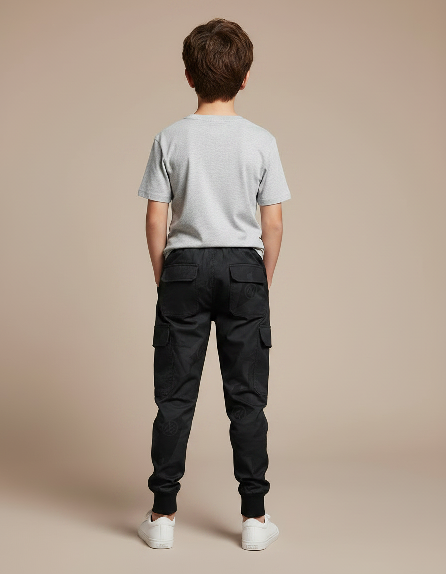 Pantalon Parachute Noir Cargo Imprimé Cordon Garçon - Polyester - vue 2