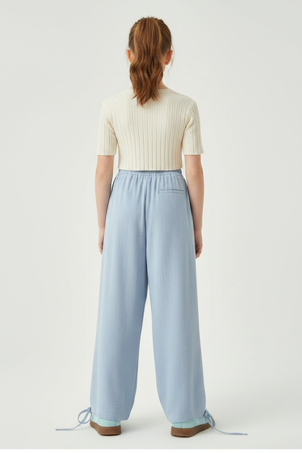Pantalon Parachute Bleu Ciel Fluide Ample Décontracté Enfant - Viscose - vue 2