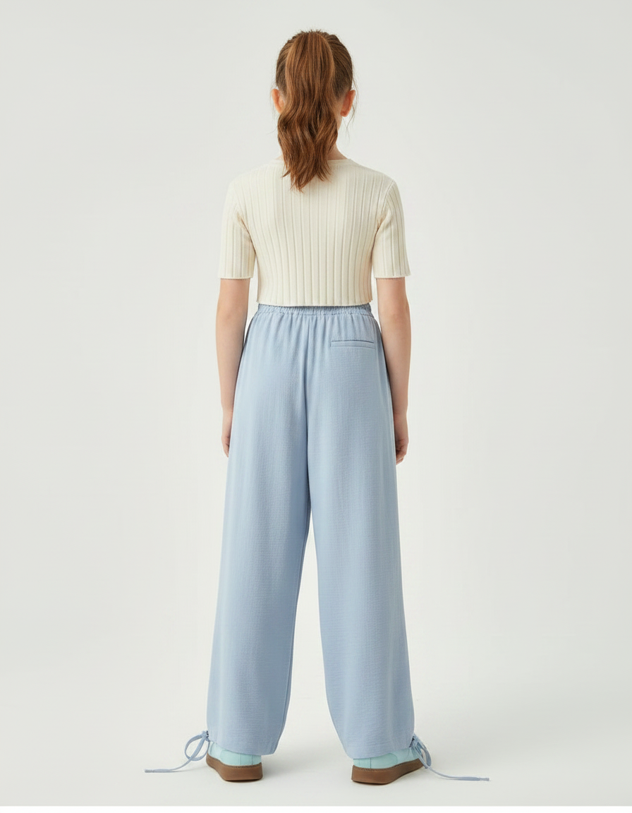 Pantalon Parachute Bleu Ciel Fluide Ample Décontracté Enfant - Viscose - vue 2
