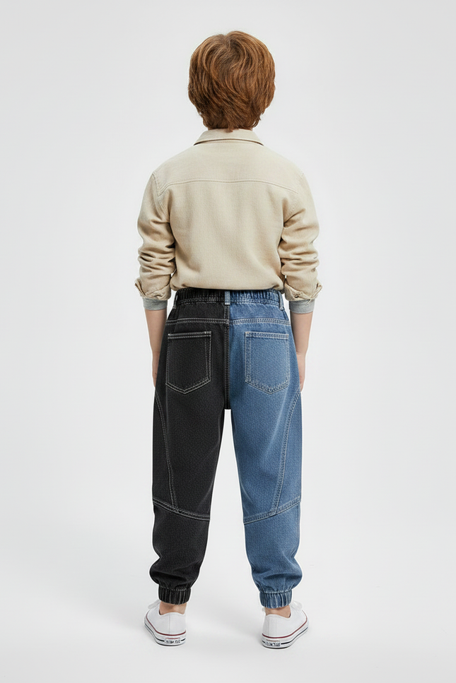 Pantalon Parachute Bicolore Denim Ample Garçon Décontracté - Multicolore Jean - vue 2