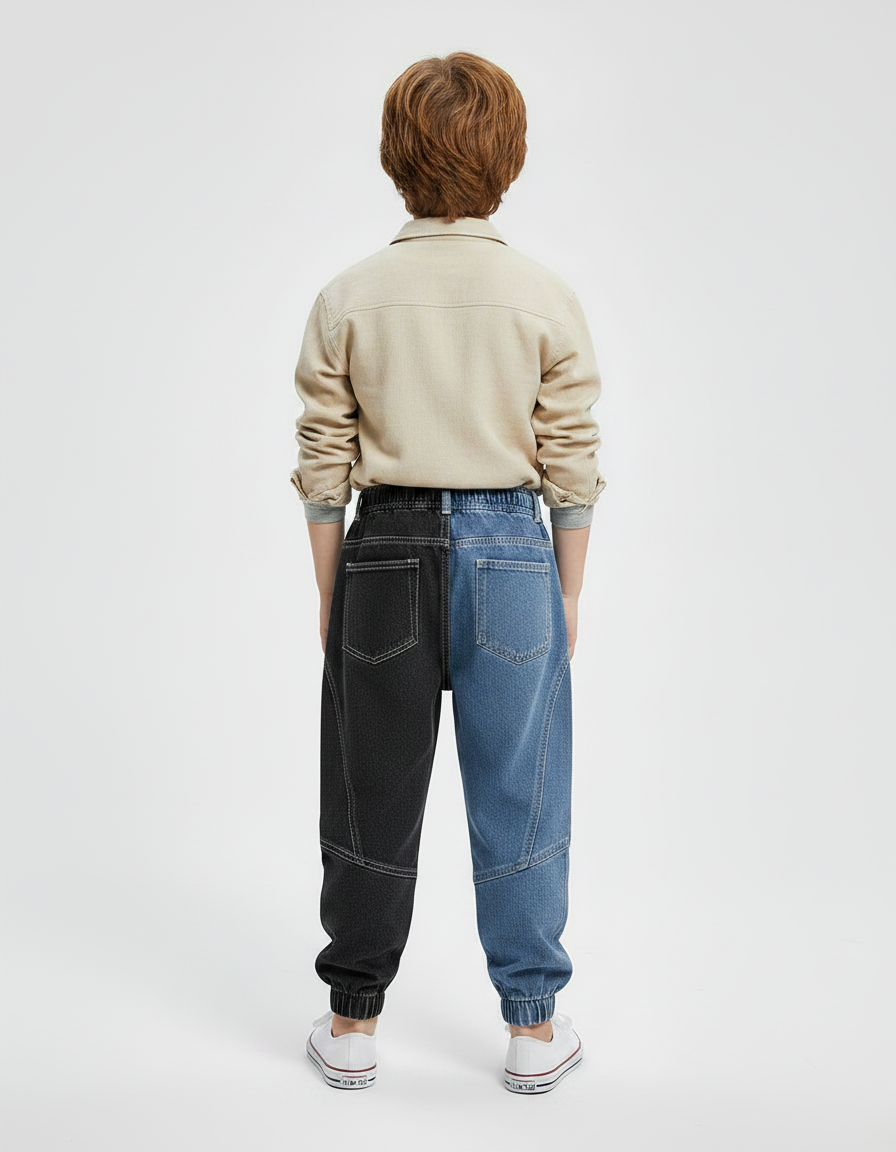 Pantalon Parachute Bicolore Denim Ample Garçon Décontracté - Multicolore Jean - vue 2