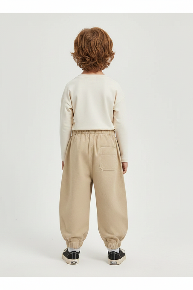 Pantalon Parachute Cargo Ample Beige Coton Enfant - vue 2