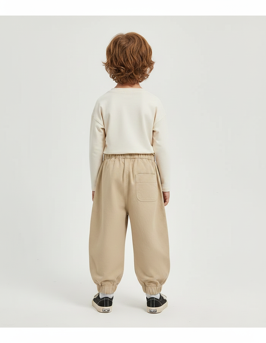 Pantalon Parachute Cargo Ample Beige Coton Enfant - vue 2