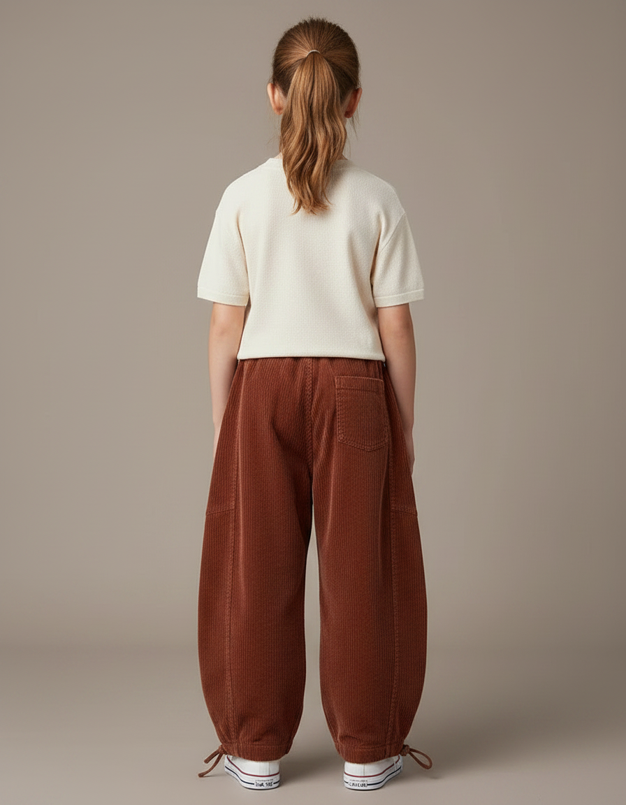 Pantalon Parachute Côtelé Marron Ample Enfant Doux Décontracté - Cordé - vue 2