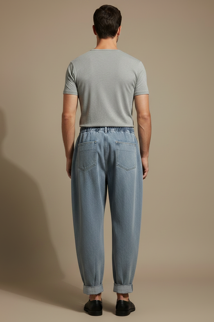 Pantalon Parachute Bleu Délavé Ample Plissé Décontracté Homme - Jean - vue 2