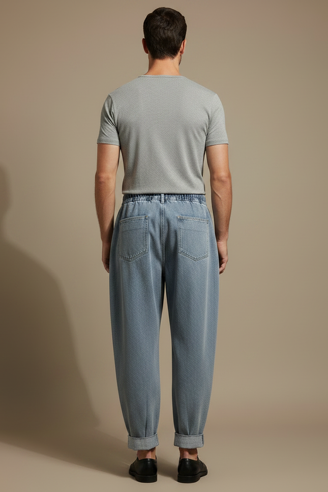 Pantalon Parachute Bleu Délavé Ample Plissé Décontracté Homme - Jean - vue 2