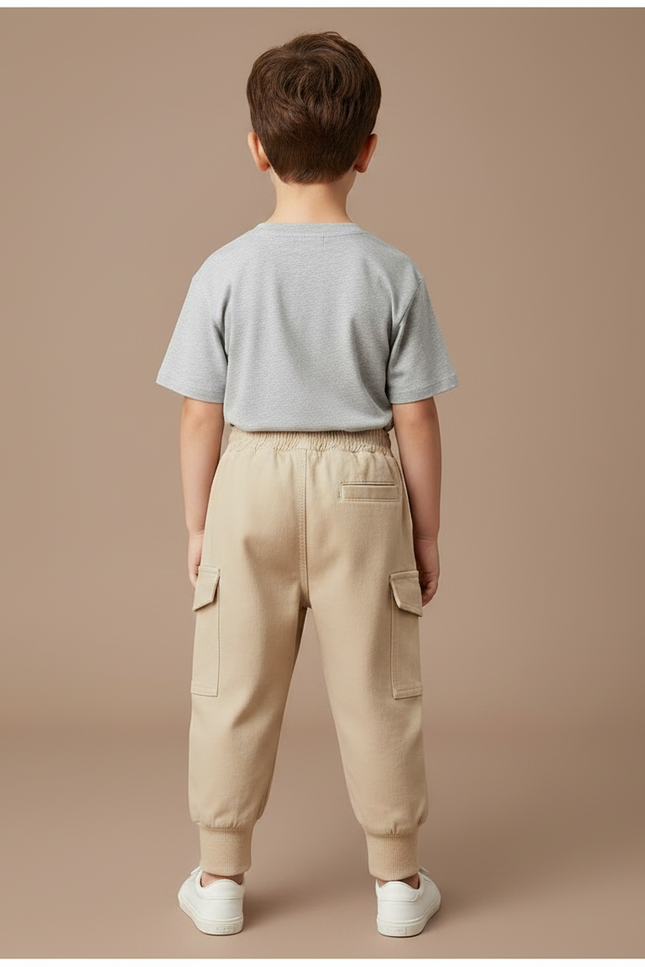 Pantalon Parachute Beige Cargo Ample Coton Garçon Décontracté - vue 2