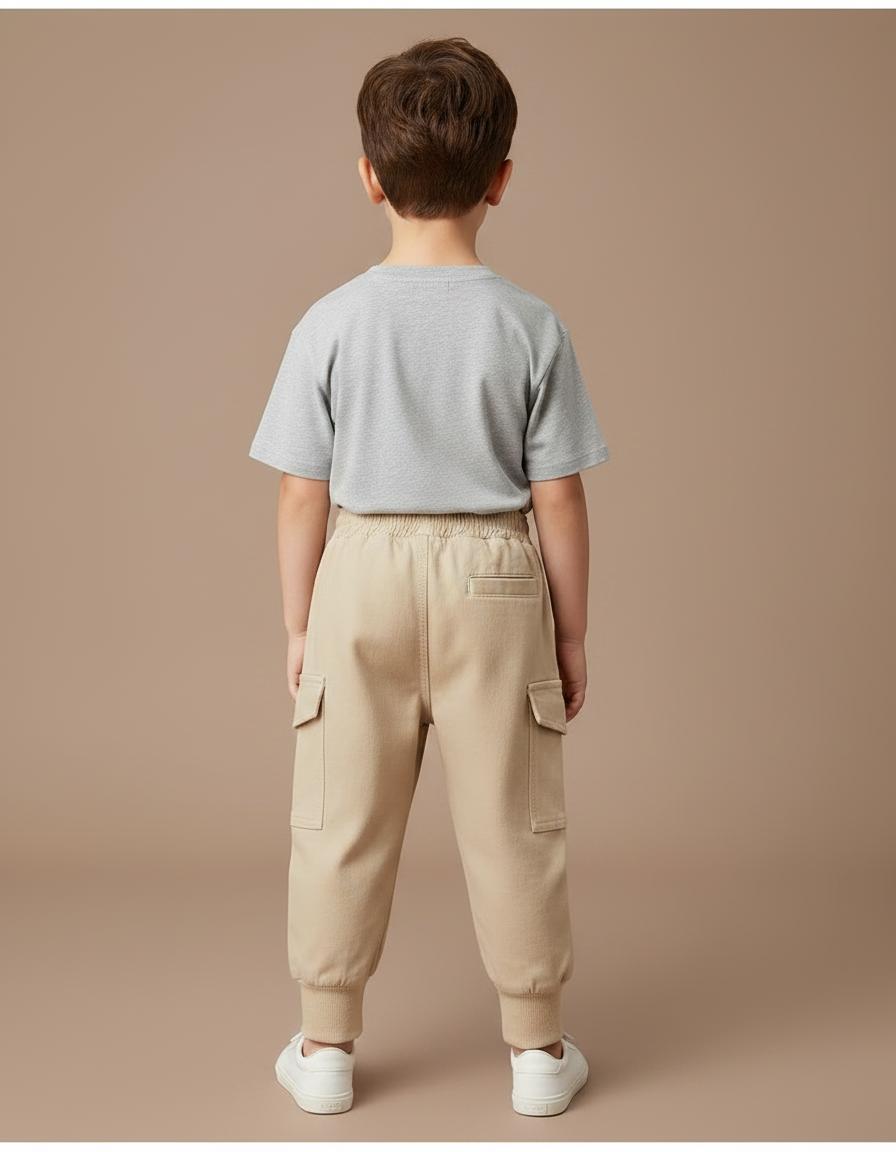 Pantalon Parachute Beige Cargo Ample Coton Garçon Décontracté - vue 2