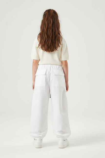 Pantalon Parachute Blanc Cargo Ample Décontracté Enfant - Polyester - vue 2