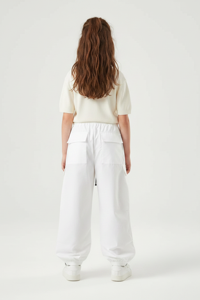Pantalon Parachute Blanc Cargo Ample Décontracté Enfant - Polyester - vue 2