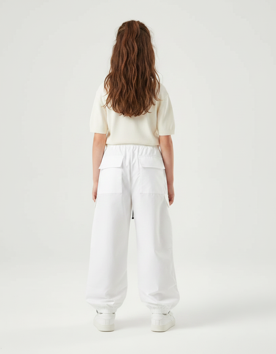 Pantalon Parachute Blanc Cargo Ample Décontracté Enfant - Polyester - vue 2