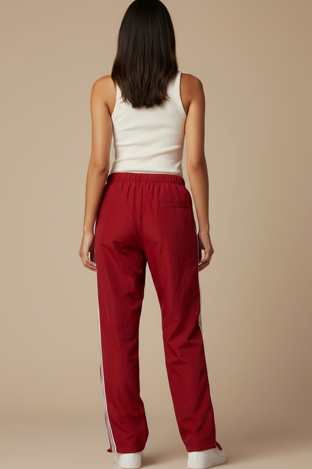Pantalon Parachute Rouge Ample Sport Rayures Blanches - Polyester - vue 2