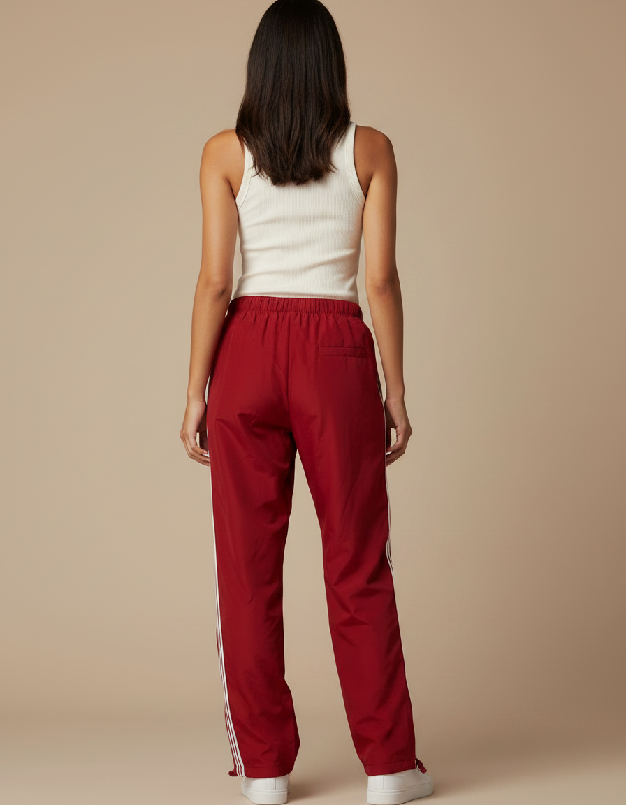 Pantalon Parachute Rouge Ample Sport Rayures Blanches - Polyester - vue 2