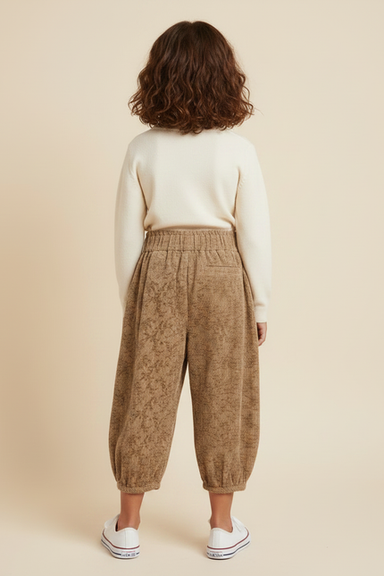 Pantalon Parachute Côtelé Floral Ample Marron Enfant - Cordé - vue 2