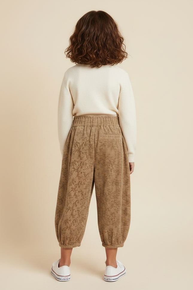 Pantalon Parachute Côtelé Floral Ample Marron Enfant - Cordé - vue 2