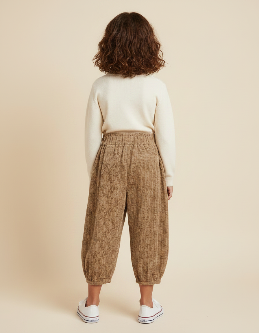 Pantalon Parachute Côtelé Floral Ample Marron Enfant - Cordé - vue 2