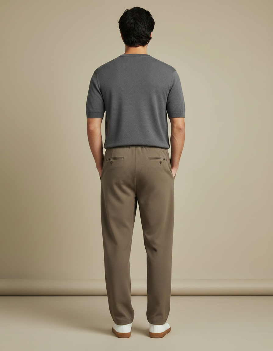 Pantalon Parachute Marron Droit Fluide Cordon Homme - Kaki Polyester - vue 2