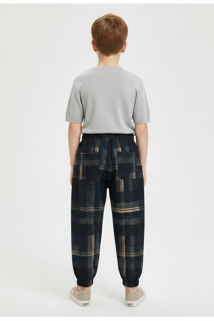 Pantalon Parachute Plaid Écossais Ample Chaud Enfant - Multicolore Tweed - vue 2