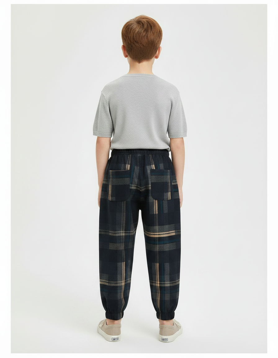 Pantalon Parachute Plaid Écossais Ample Chaud Enfant - Multicolore Tweed - vue 2