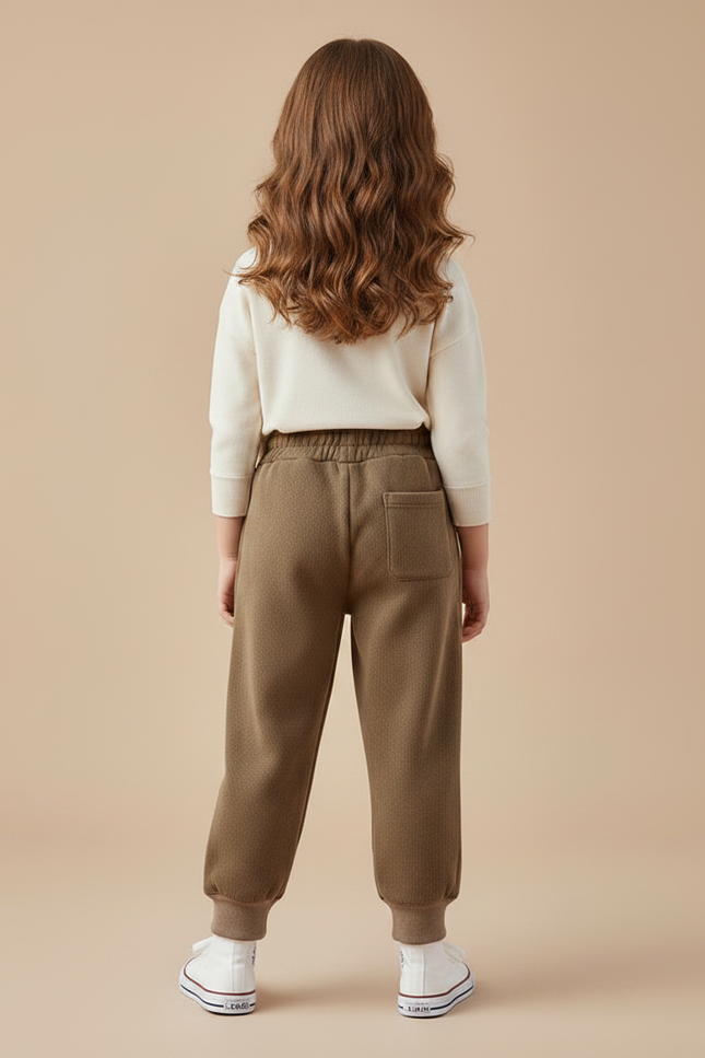 Pantalon Parachute Kaki Côtelé Molletonné Doux Enfant - vue 2