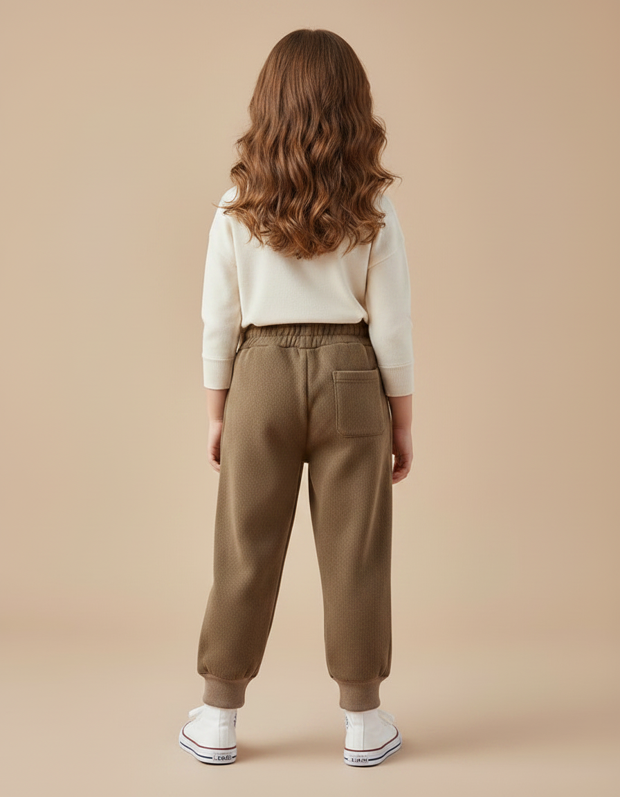 Pantalon Parachute Kaki Côtelé Molletonné Doux Enfant - vue 2