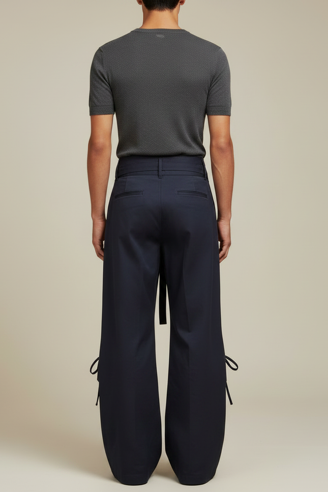 Pantalon Parachute Bleu Marine Ample À Nœuds - Toile - vue 2