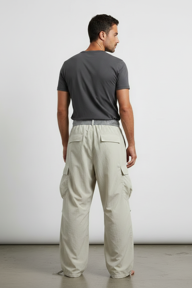 Pantalon Parachute Beige Ample Cargo Cordon Léger - Polyester - vue 2