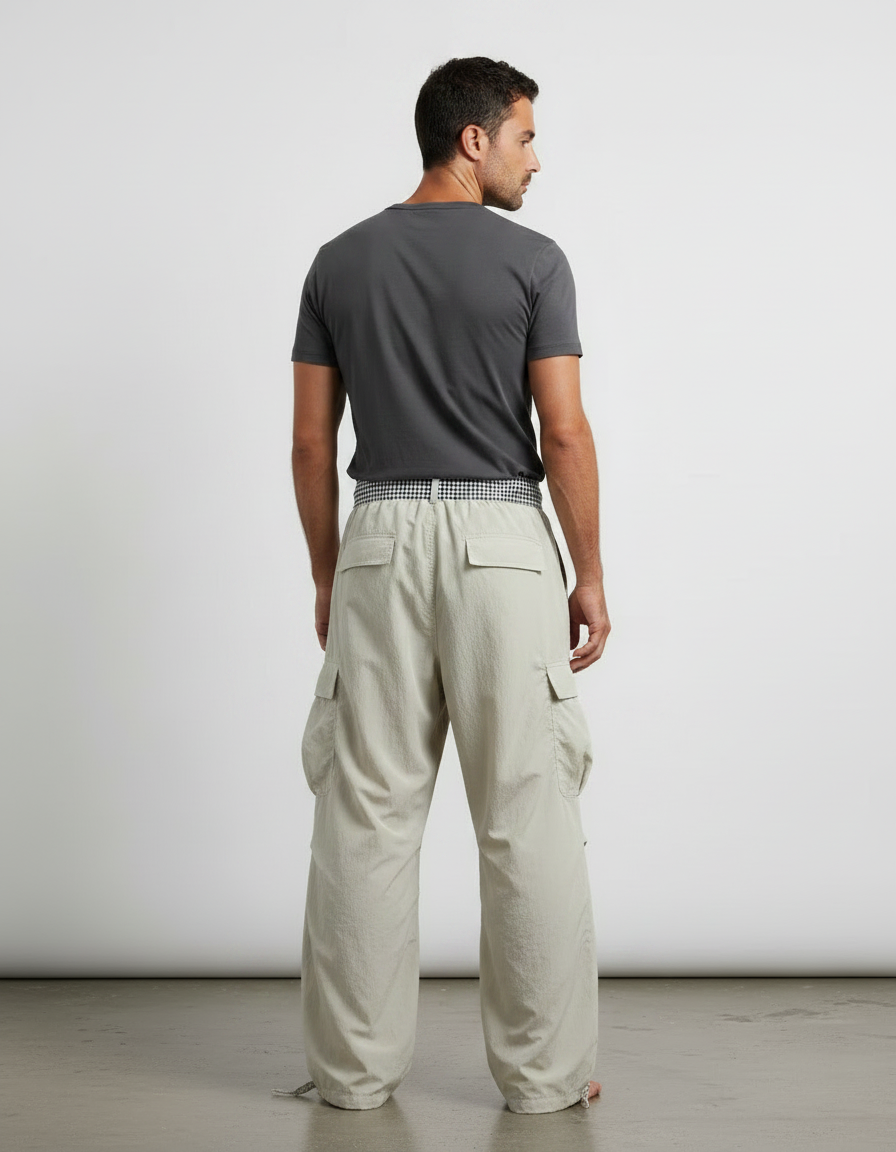 Pantalon Parachute Beige Ample Cargo Cordon Léger - Polyester - vue 2