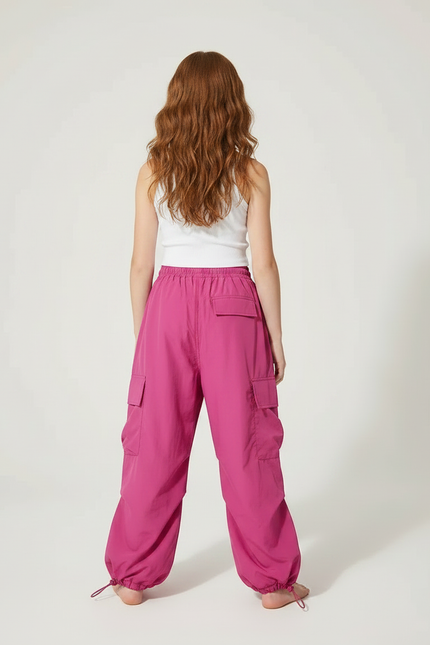 Pantalon Parachute Fuschia Cargo Ample Fille - Rose Polyester - vue 2