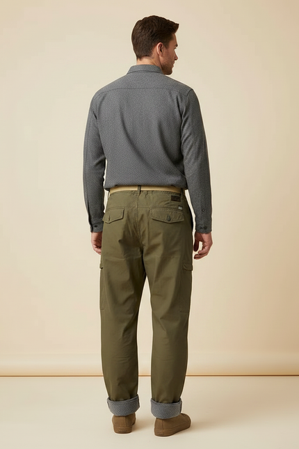 Pantalon Parachute Kaki Cargo Ample Doublé Homme - Polyester - vue 2