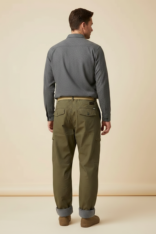 Pantalon Parachute Kaki Cargo Ample Doublé Homme - Polyester - vue 2