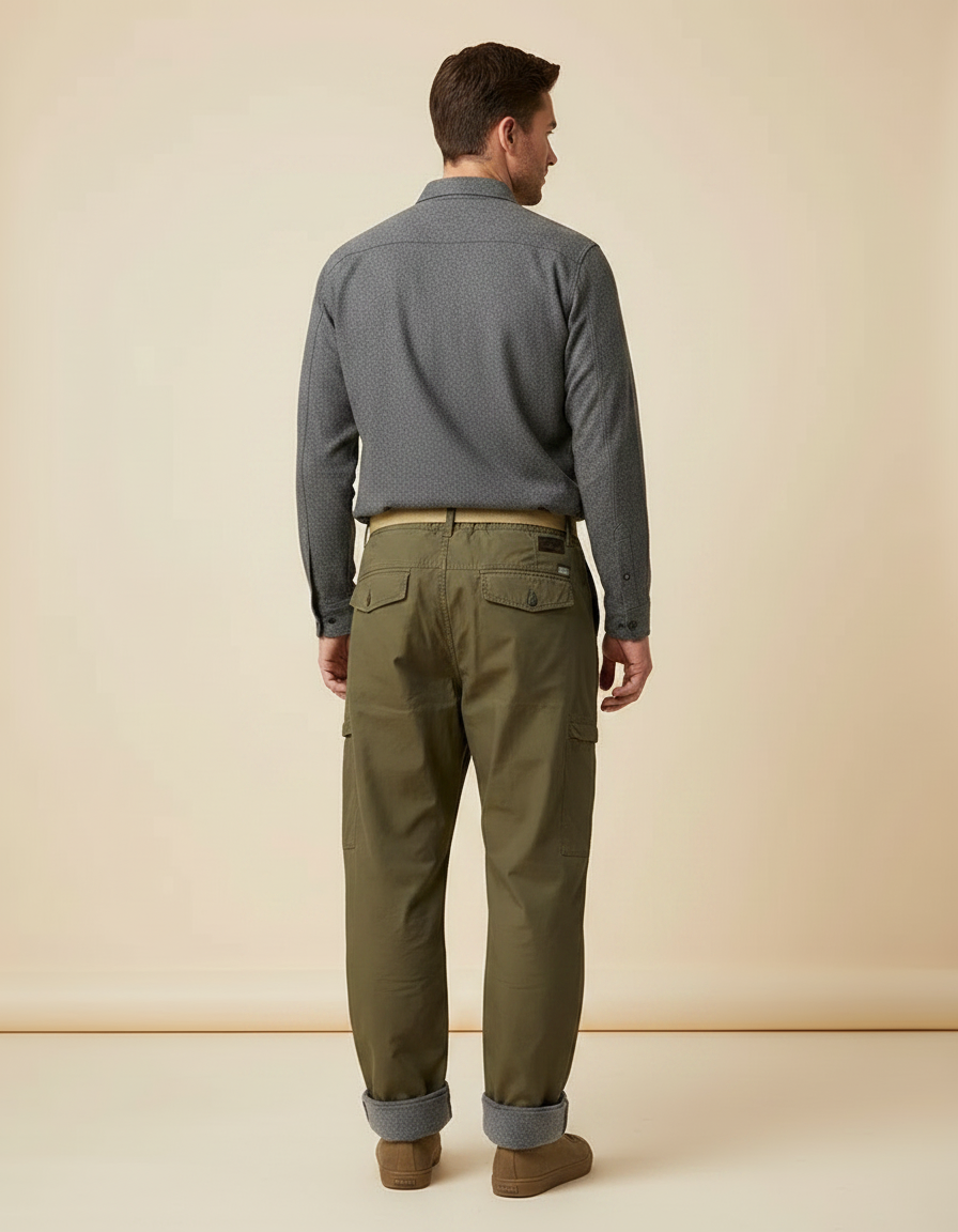 Pantalon Parachute Kaki Cargo Ample Doublé Homme - Polyester - vue 2