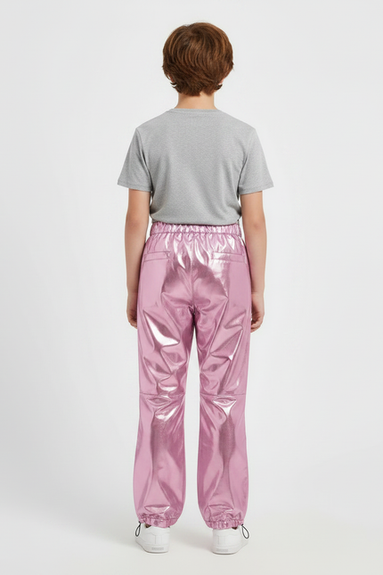 Pantalon Parachute Métallique Rose Ample Brillant Enfant - Polyester - vue 2