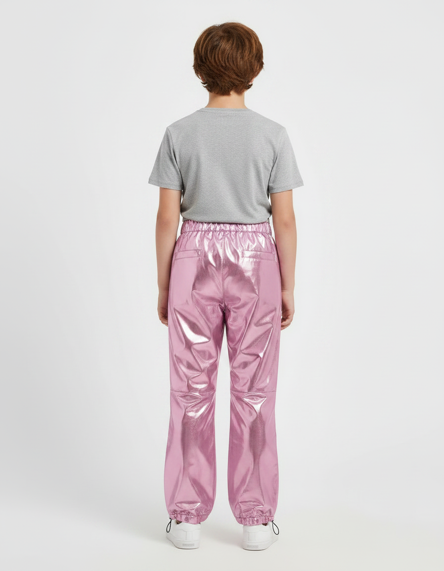 Pantalon Parachute Métallique Rose Ample Brillant Enfant - Polyester - vue 2