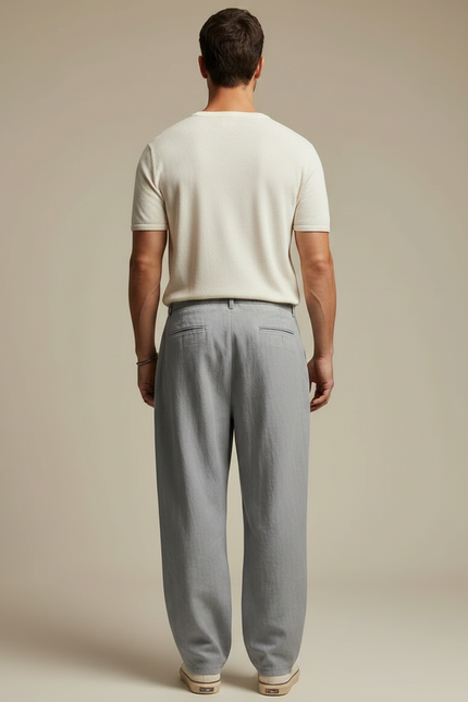 Pantalon Parachute Gris Clair Fluide Décontracté Homme - Lin - vue 2