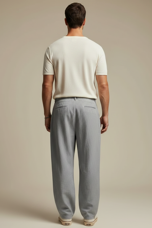 Pantalon Parachute Gris Clair Fluide Décontracté Homme - Lin - vue 2