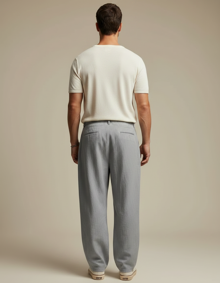 Pantalon Parachute Gris Clair Fluide Décontracté Homme - Lin - vue 2