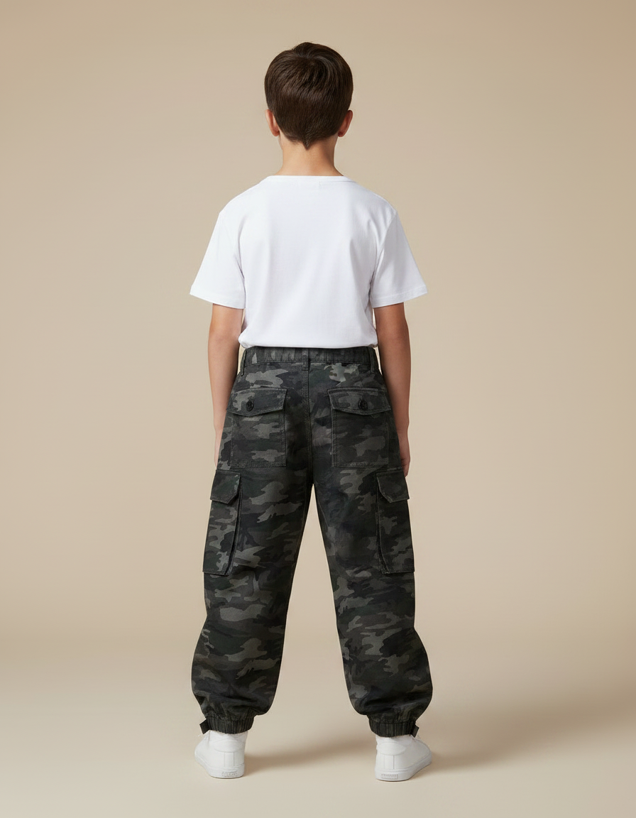 Pantalon Parachute Camouflage Cargo Ample Garçon - Imprimé Toile - vue 2