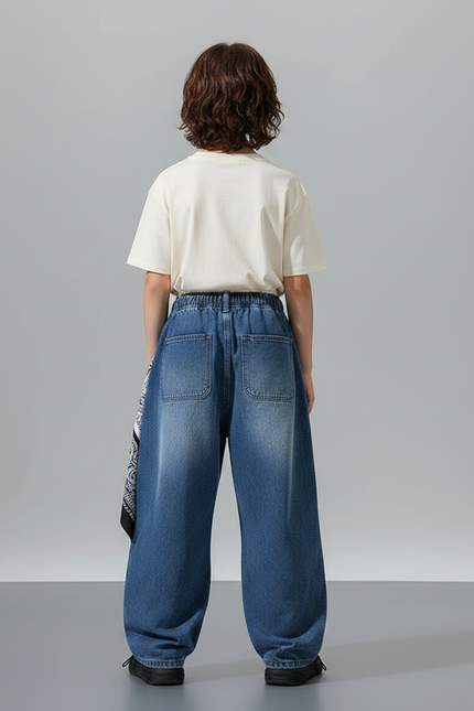 Pantalon Parachute Denim Bleu Délavé Cargo Enfant - Jean - vue 2