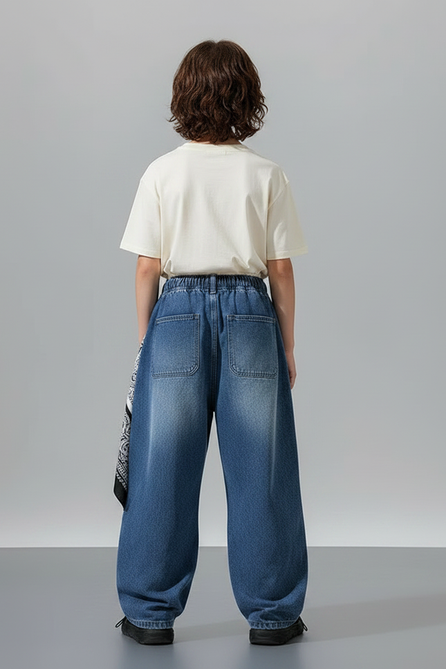 Pantalon Parachute Denim Bleu Délavé Cargo Enfant - Jean - vue 2