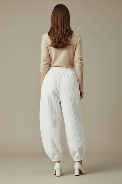 Pantalon Parachute Blanc Matelassé Ample Doux Femme - Molleton - vue 2