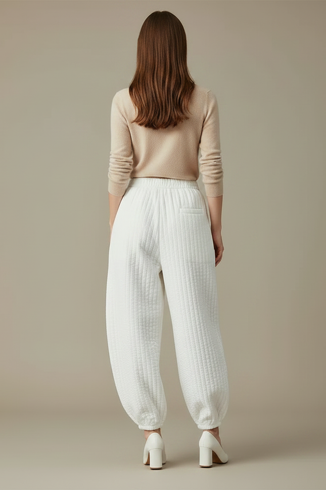 Pantalon Parachute Blanc Matelassé Ample Doux Femme - Molleton - vue 2