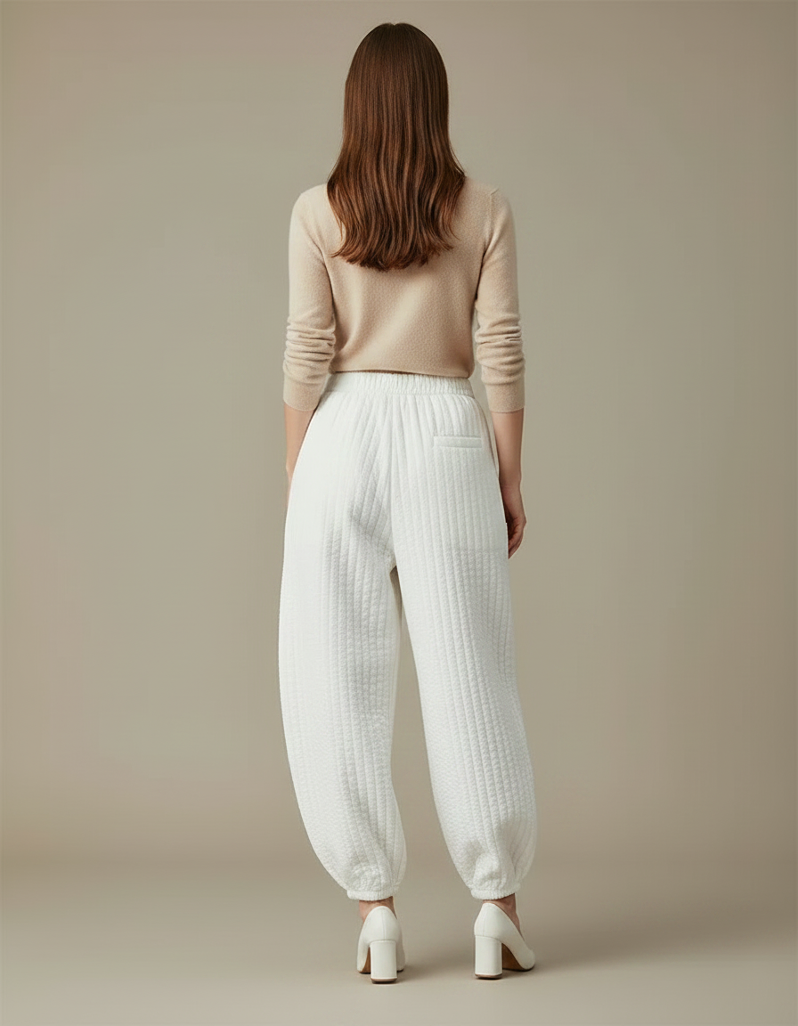 Pantalon Parachute Blanc Matelassé Ample Doux Femme - Molleton - vue 2