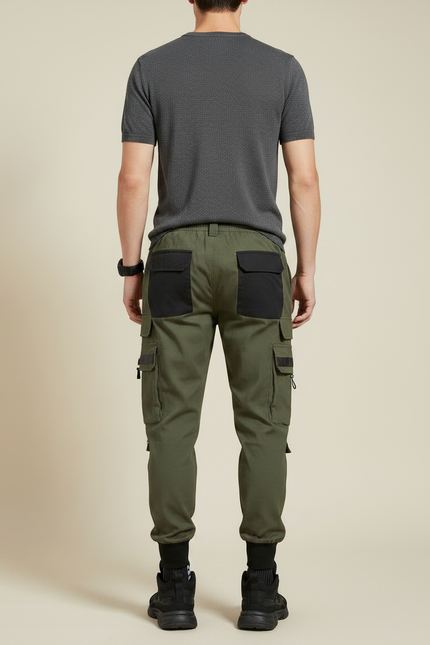 Pantalon Parachute Kaki Cargo Bicolore Imprimé Homme - Toile - vue 2