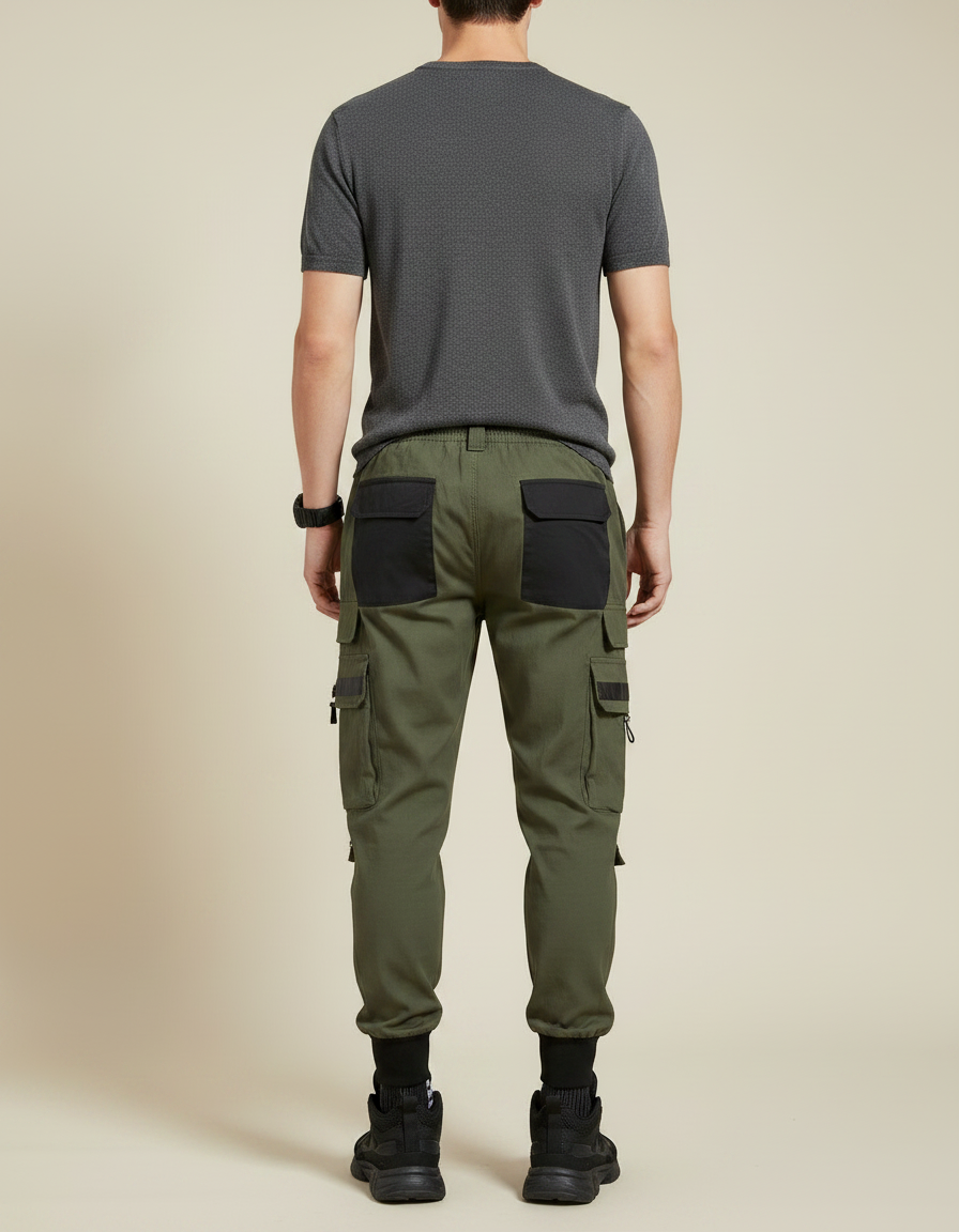 Pantalon Parachute Kaki Cargo Bicolore Imprimé Homme - Toile - vue 2
