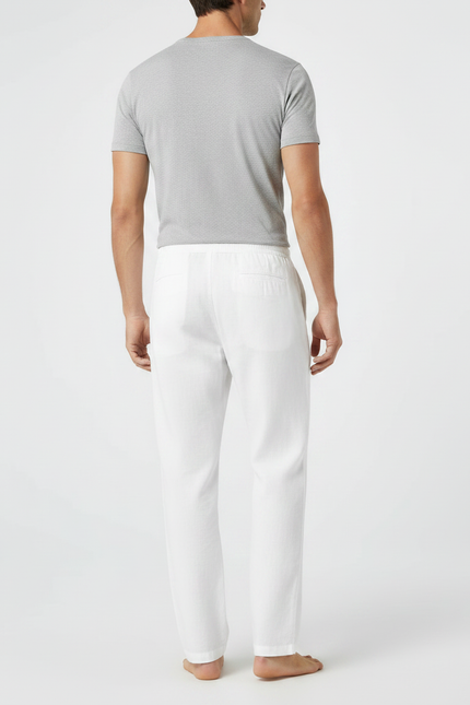Pantalon Parachute Blanc Coton Lin Ample Décontracté Homme - vue 2